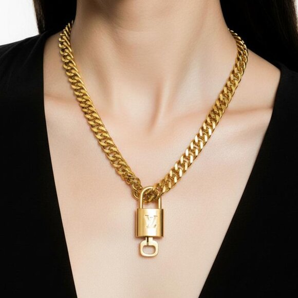 Gold-Plated Necklace with Authentic Louis Vuitton Padlock